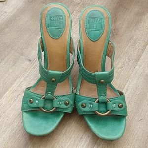 FRYE Gerry slide heels in mint green, Size 5.5